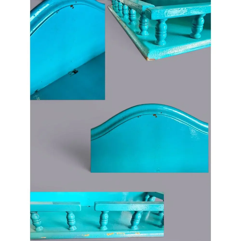 Vintage Teal Wood Wall Shelf-Cottage-Farmhouse Display-Bathroom-Kitchen-Coastal